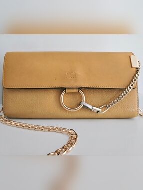 Authentic CHLOE Faye Leather‎ Flap Wallet Card Holder Clutch WOC Crossbody